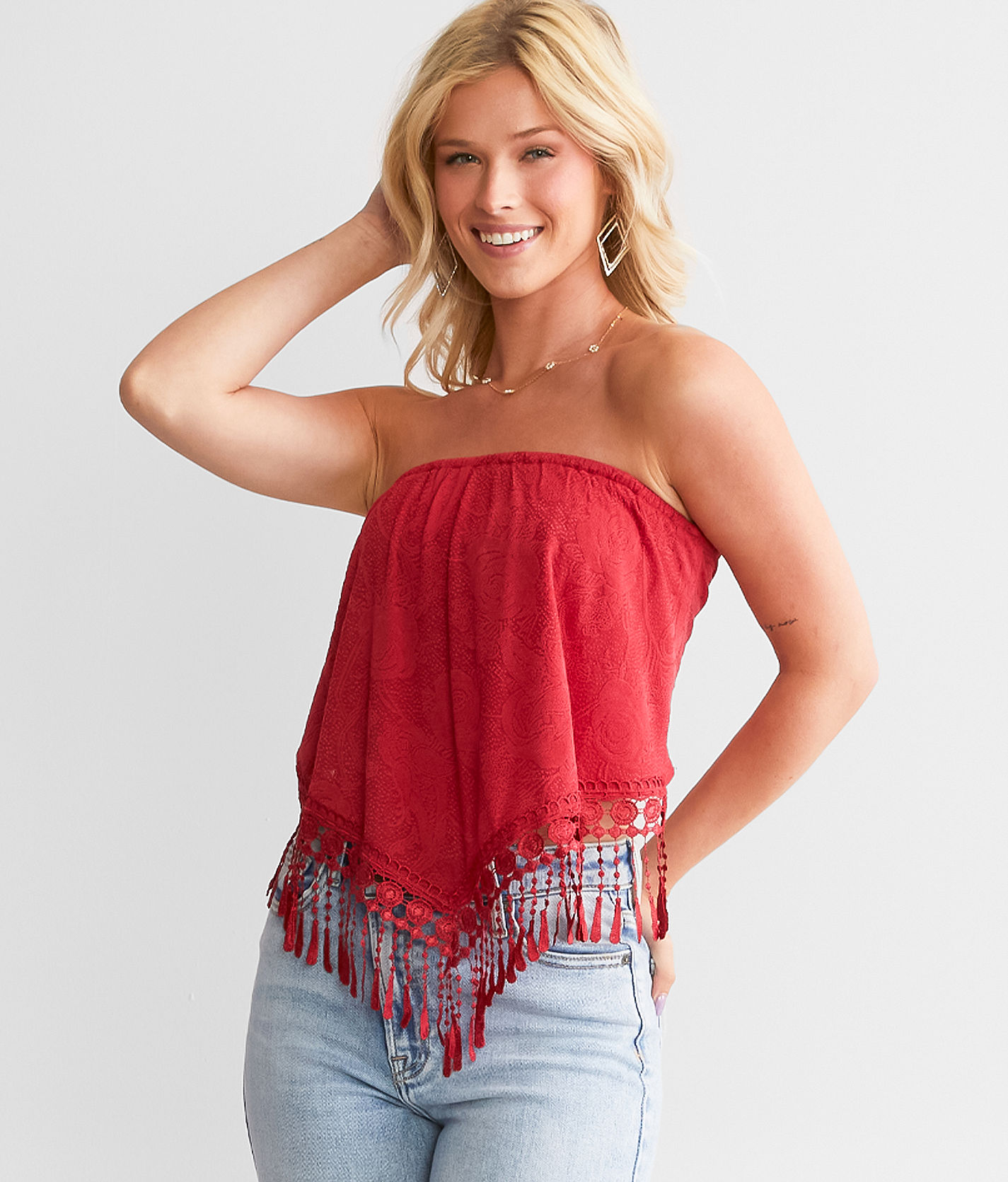 Willow & Root Jacquard Hanky Tube Top - Women's Shirts/Blouses in Deep |