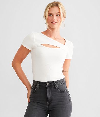 red by BKE Asymmetrical Cut-Out Top front view
