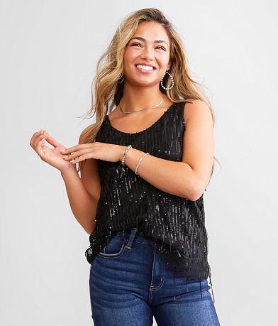 Daytrip Sequin Back Tie Tank Top front view