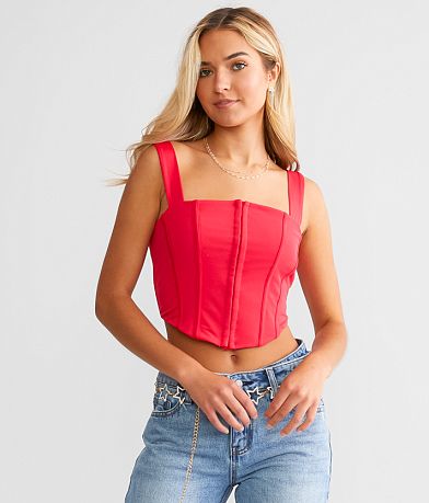 Willow & Root Mesh Corset Cropped Tank Top front view