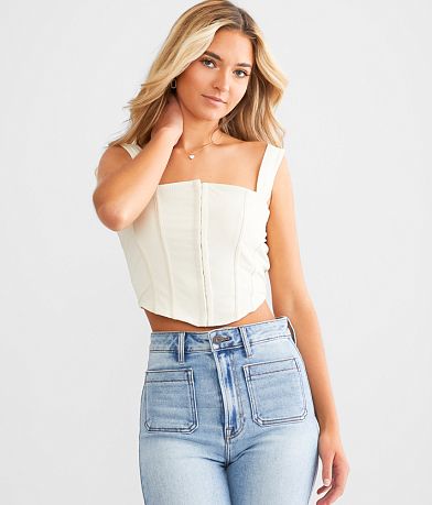 Willow & Root Mesh Corset Cropped Tank Top front view