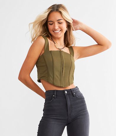 Willow & Root Mesh Corset Cropped Tank Top front view