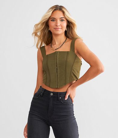 Willow &amp; Root Mesh Corset Cropped Tank Top full left side view