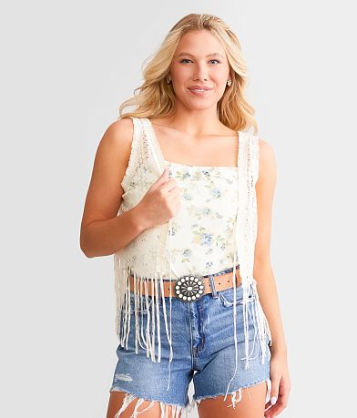 Daytrip Lace Fringe Vest front view