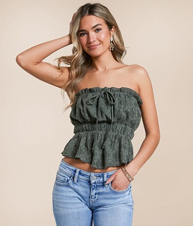 Willow & Root Floral Jacquard Tube Top front view