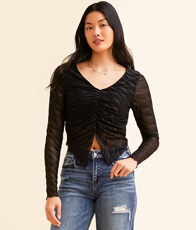 Willow & Root Ruched Mesh Cropped Top front view