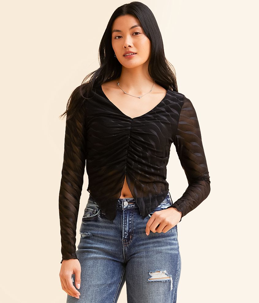 Willow &#38; Root Ruched Mesh Cropped Top front view