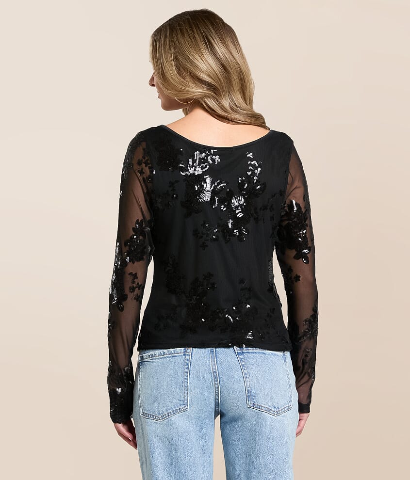 Floral Sequin Mesh Top