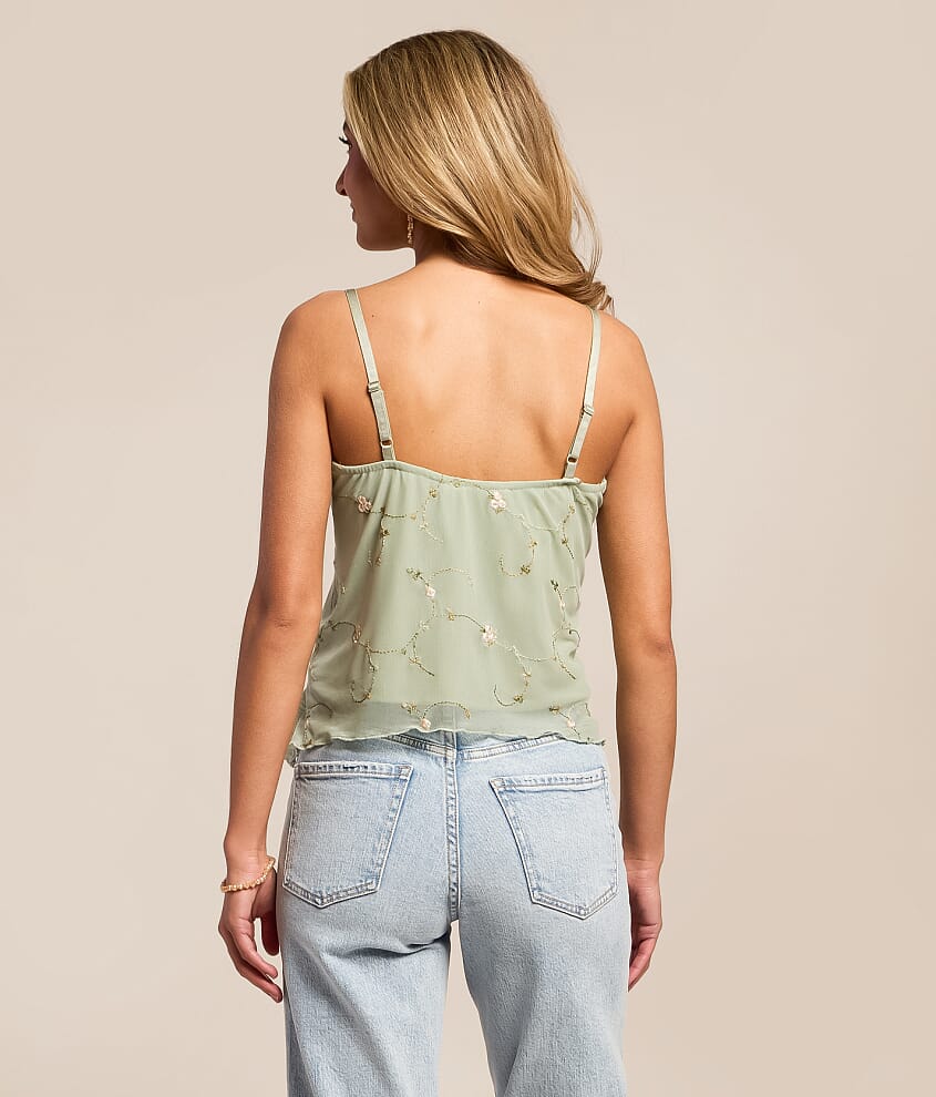 Floral Embroidered Ruffle Cropped Tank Top - thumbnail 2