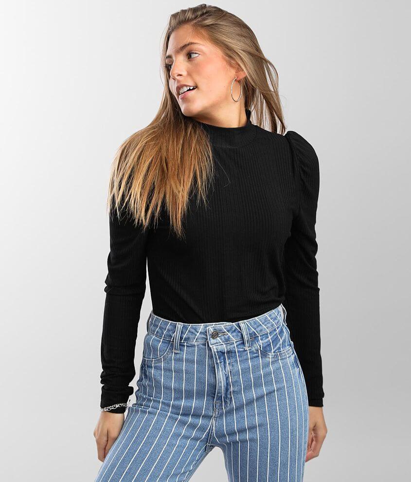 rib puff sleeve top