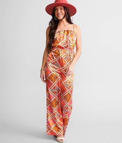 Willow & Root Patchworks Satin Jumpsuit front view