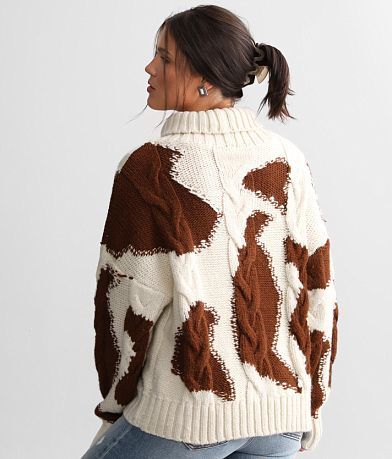 Sterling &amp; Stitch Cow Print Turtleneck Sweater back view