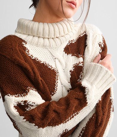 Sterling &amp; Stitch Cow Print Turtleneck Sweater misc detail 1 view