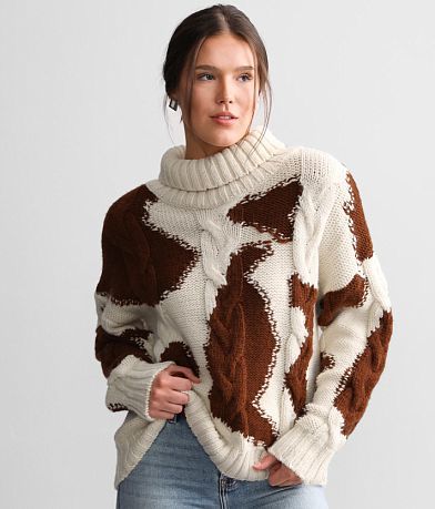 Sterling &amp; Stitch Cow Print Turtleneck Sweater full left side view