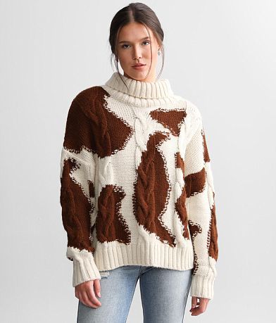 Sterling &amp; Stitch Cow Print Turtleneck Sweater full right side view