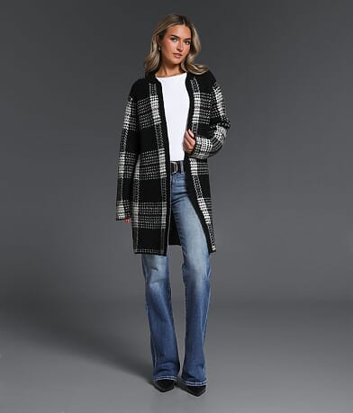 Buckle Black Jacquard Flyaway Cardigan Sweater front view