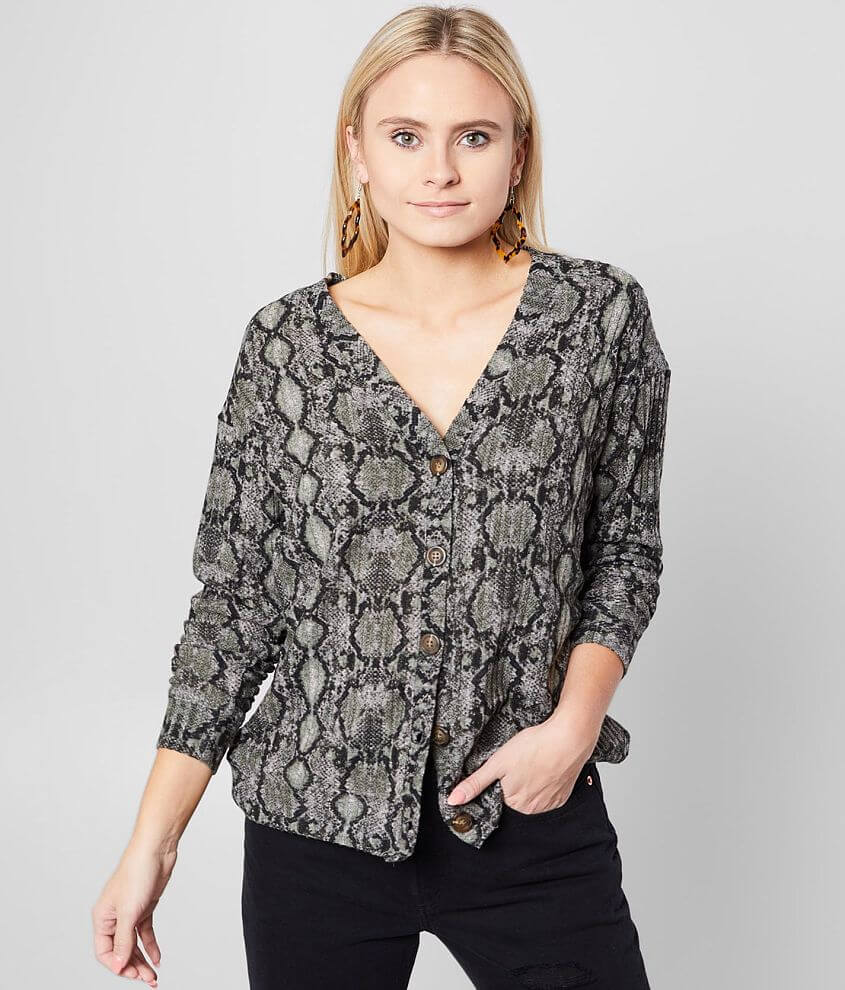 Daytrip Snake Print Top - Women's Shirts/Blouses in Olive Grey | Buckle