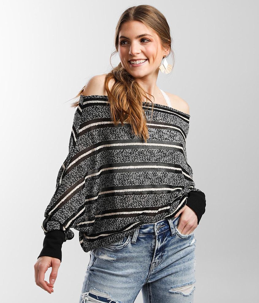 BKE Striped Off The Shoulder Top front view