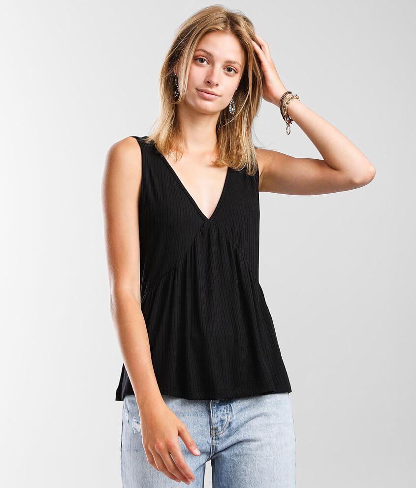 BKE Flowy Ruffle Babydoll Tank Top - Women's Tank Tops in Black | Buckle