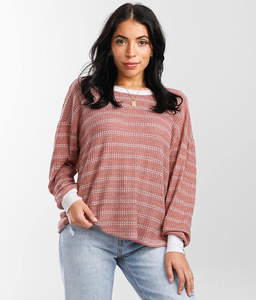BKE Waffle Knit Top front view