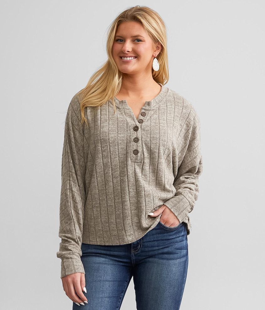 BKE Wide Ribbed Henley front view