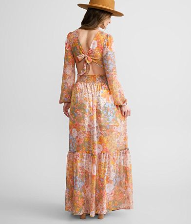 Willow &amp; Root Floral Chiffon Maxi Dress BACK