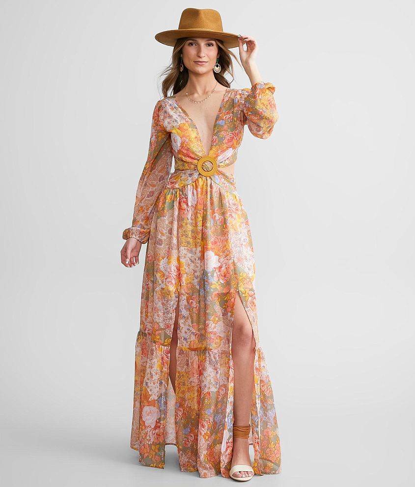 Willow &#38; Root Floral Chiffon Maxi Dress front view