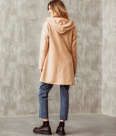 Buckle Black Faux Suede Hooded Jacket BACK