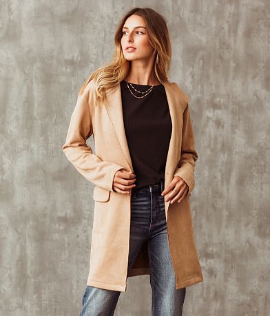 Buckle Black Faux Suede Hooded Jacket FULL_LEFT_SIDE