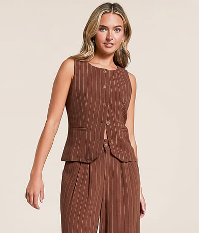 Willow & Root Striped Vest front view