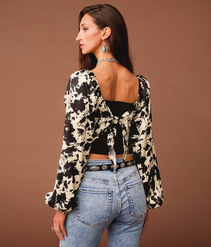 Satin Cow Print Hanky Top