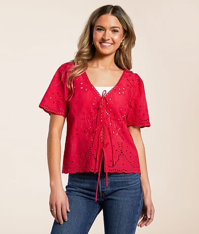 Willow & Root Eyelet Top front view