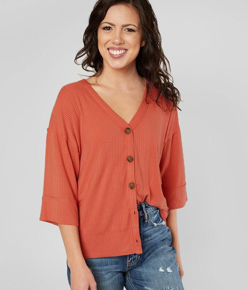 Daytrip Ribbed V-Neck Top front view