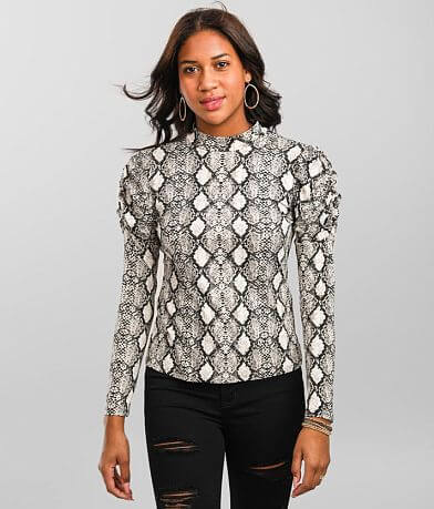 Evolutionary Apparel Snake Print Puff Sleeve Top FULL_RIGHT_SIDE