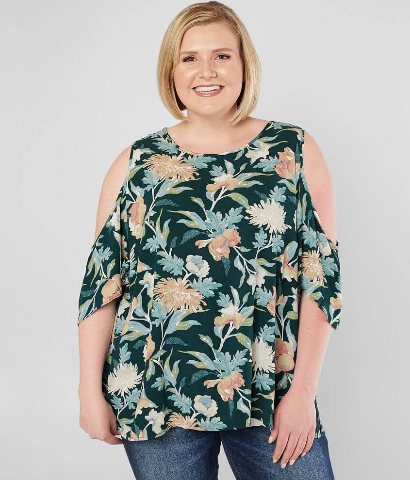 Daytrip Floral Cold Shoulder Top - Plus Size Only front view