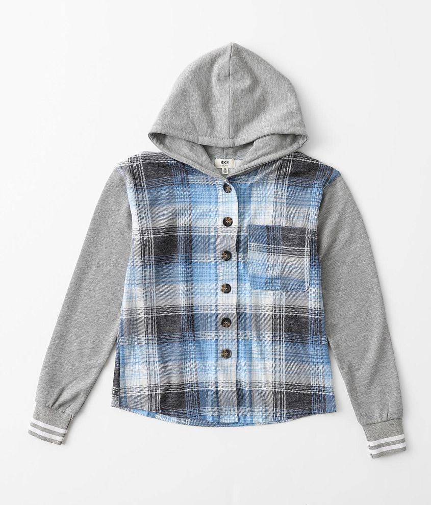 Girls - BKE Hooded Plaid Shirt front view