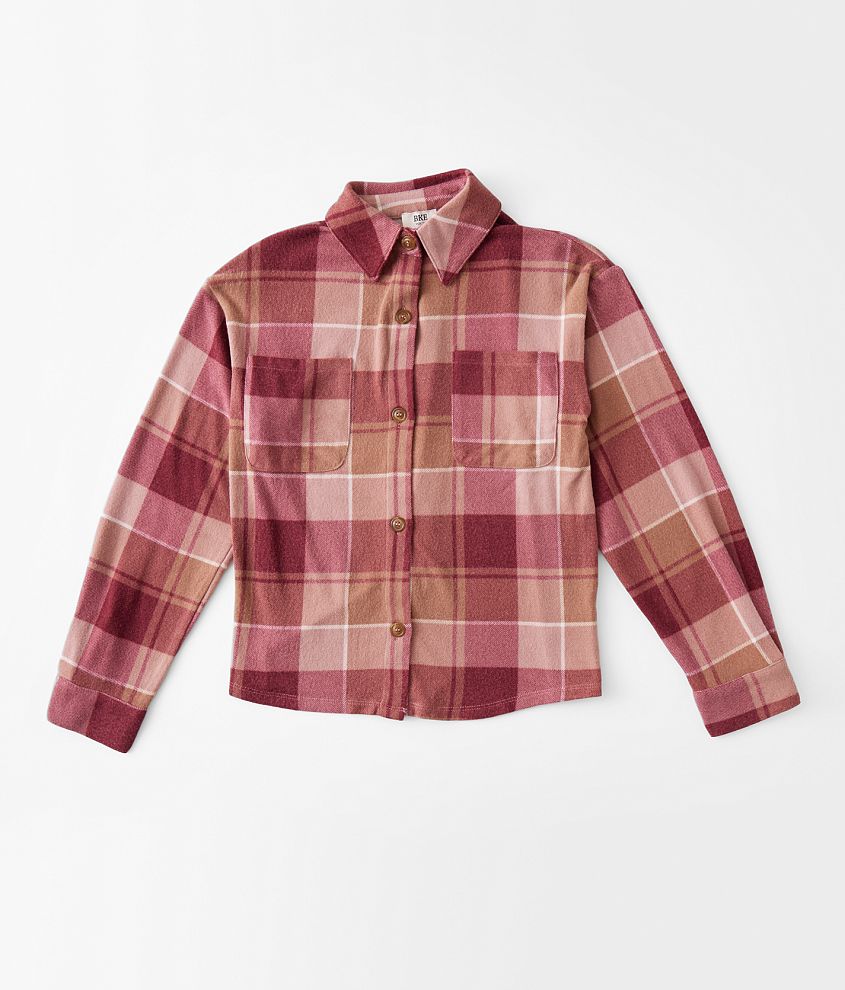 Girls - BKE Plaid Knit Shirt front view