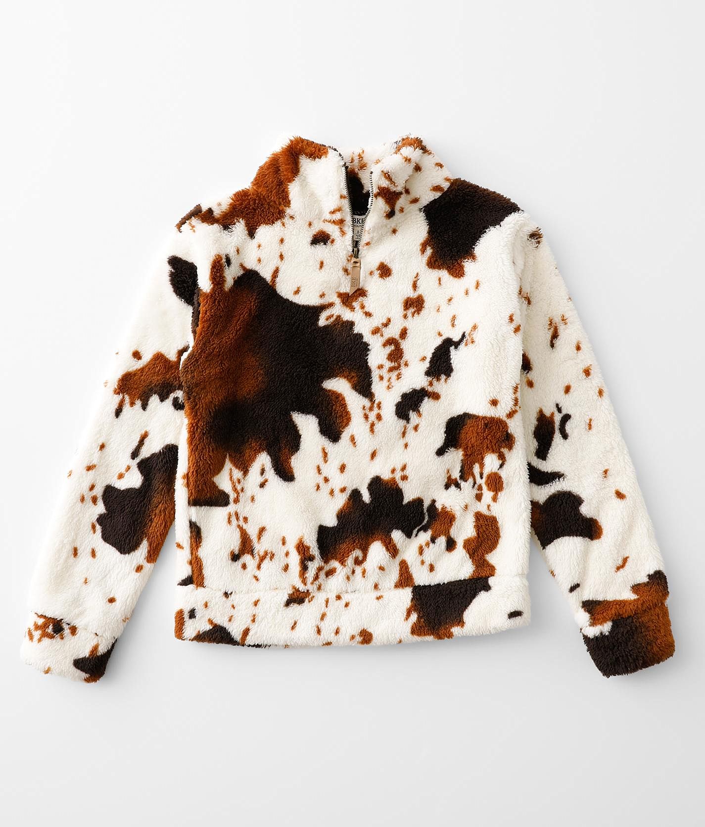 Girls - Bke Pieced Cow Print Pullover - Cream/Brown X-Large