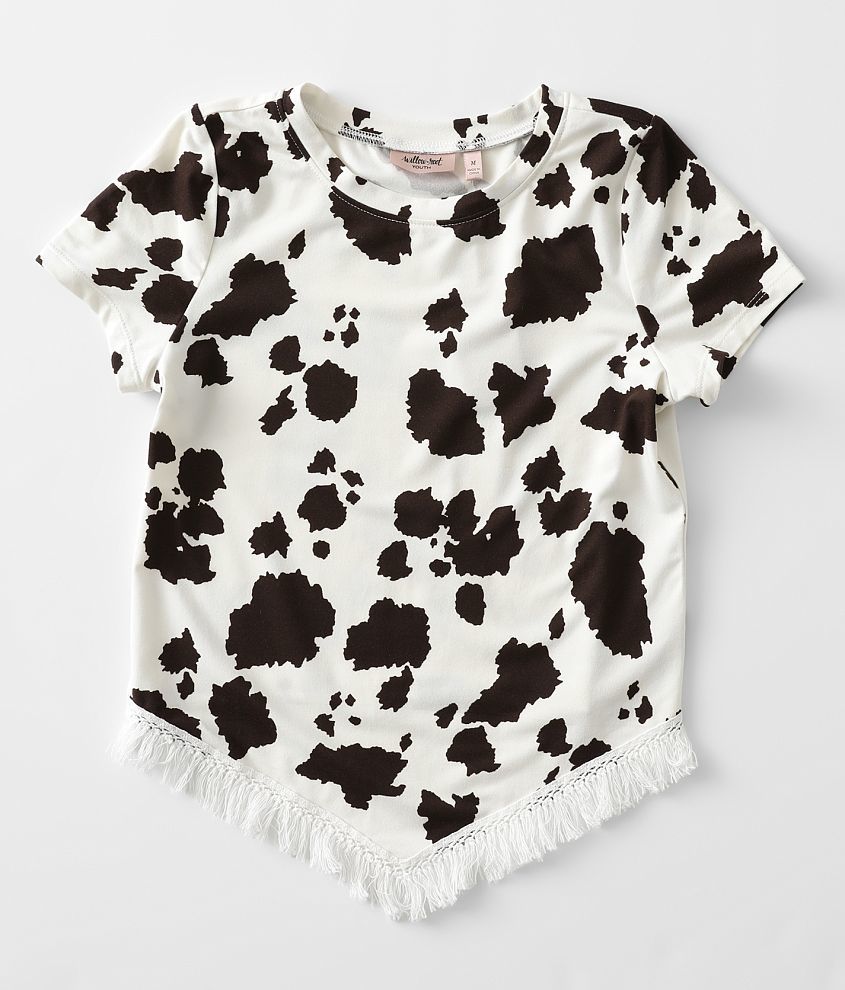 Girls - Willow &#38; Root Cow Print Top front view