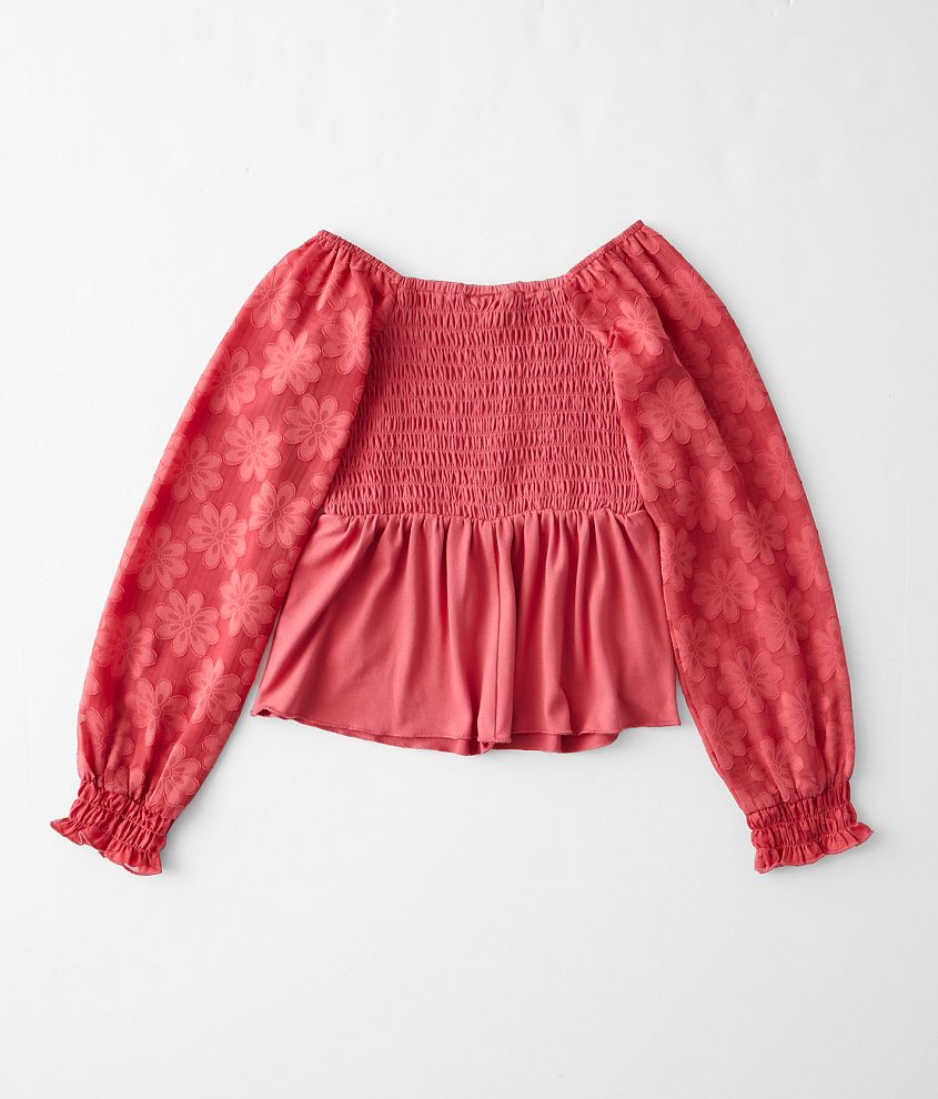 Girls - Floral Jacquard Peplum Top