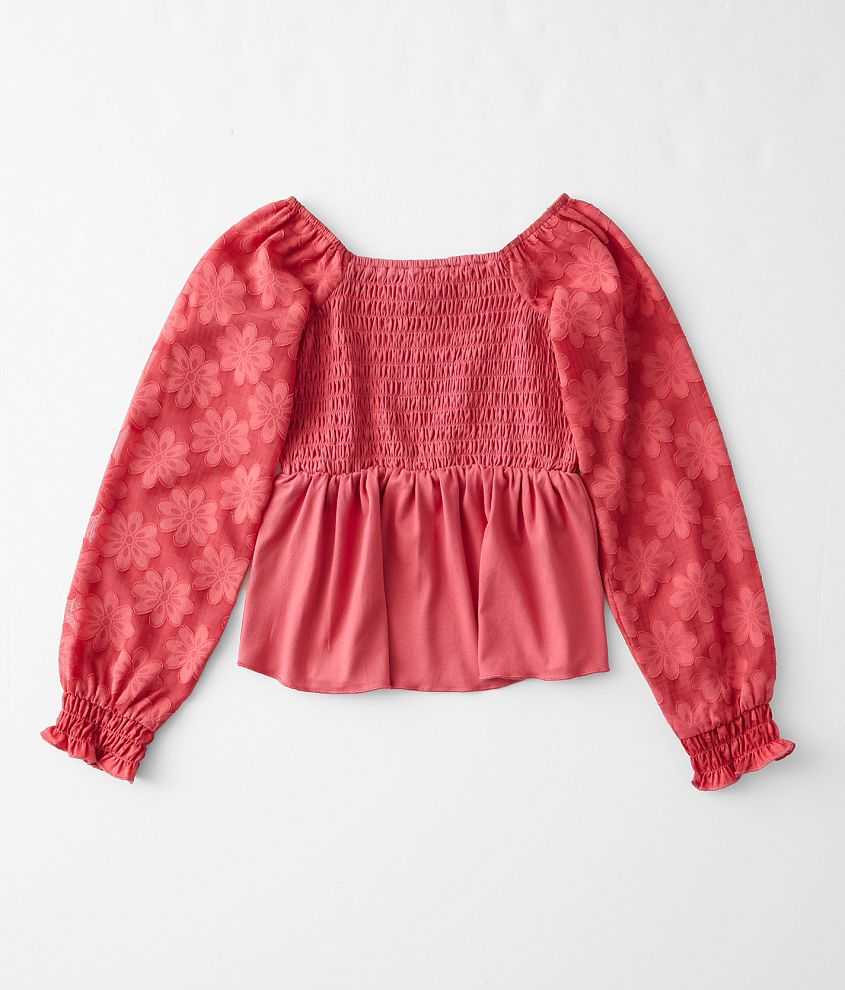 Girls - Floral Jacquard Peplum Top