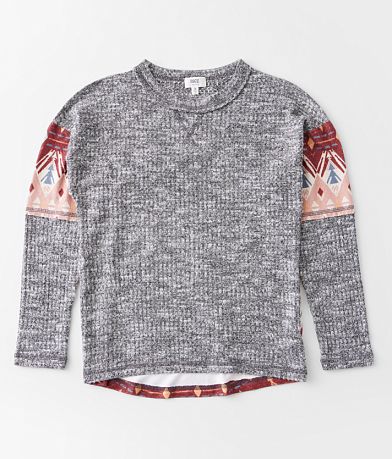 BKE Girls - Brushed Knit Pieced Southwestern Top front view