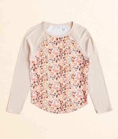 Willow & Root Girls - Ribbed Lace Trim Top front view