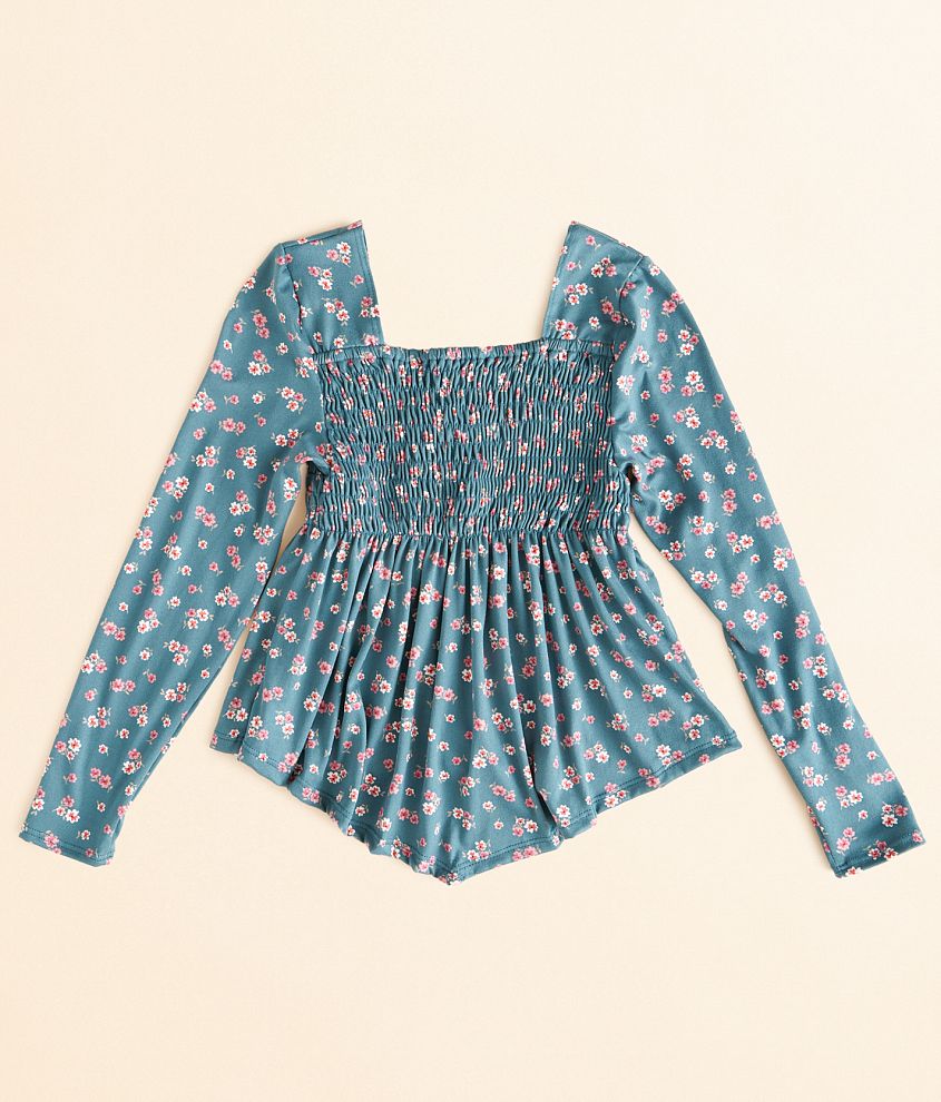 Girls - BKE Floral Smocked Top front view