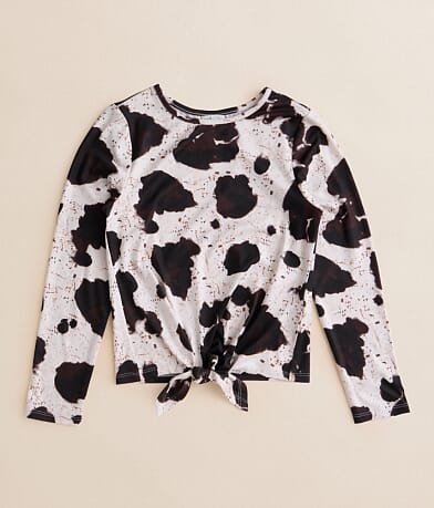 BKE Girls - Cow Print Front Tie Top front view