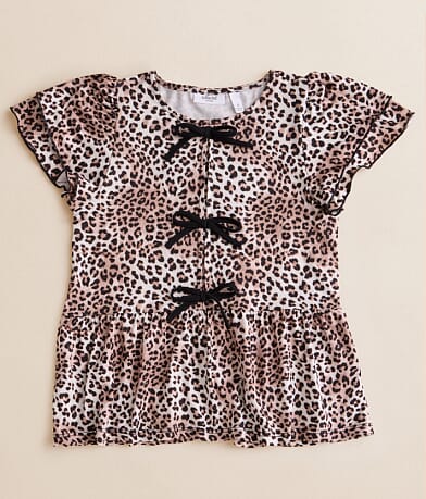 Willow & Root Girls - Cheetah Front Faux Tie Top front view