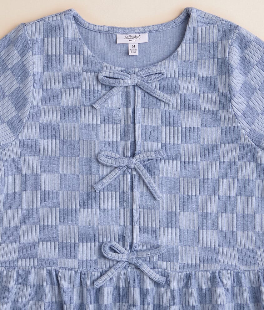 Girls - Faux Front Tie Checkered Top