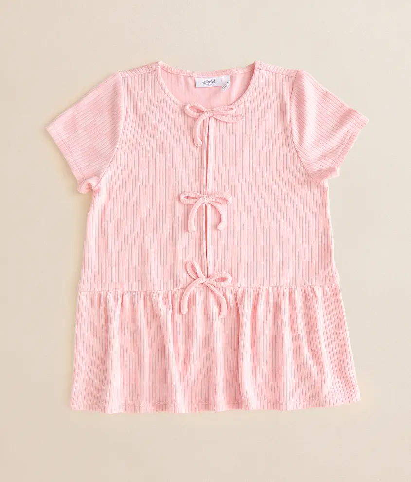 Girls - Faux Front Tie Checkered Top