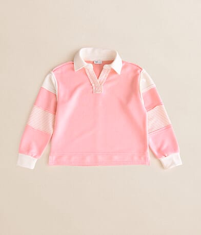 BKE Girls - Pieced Stripe Collard Pullover front view