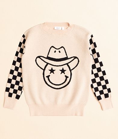 Willow & Root Girls - Checkered Smiley Sweater front view